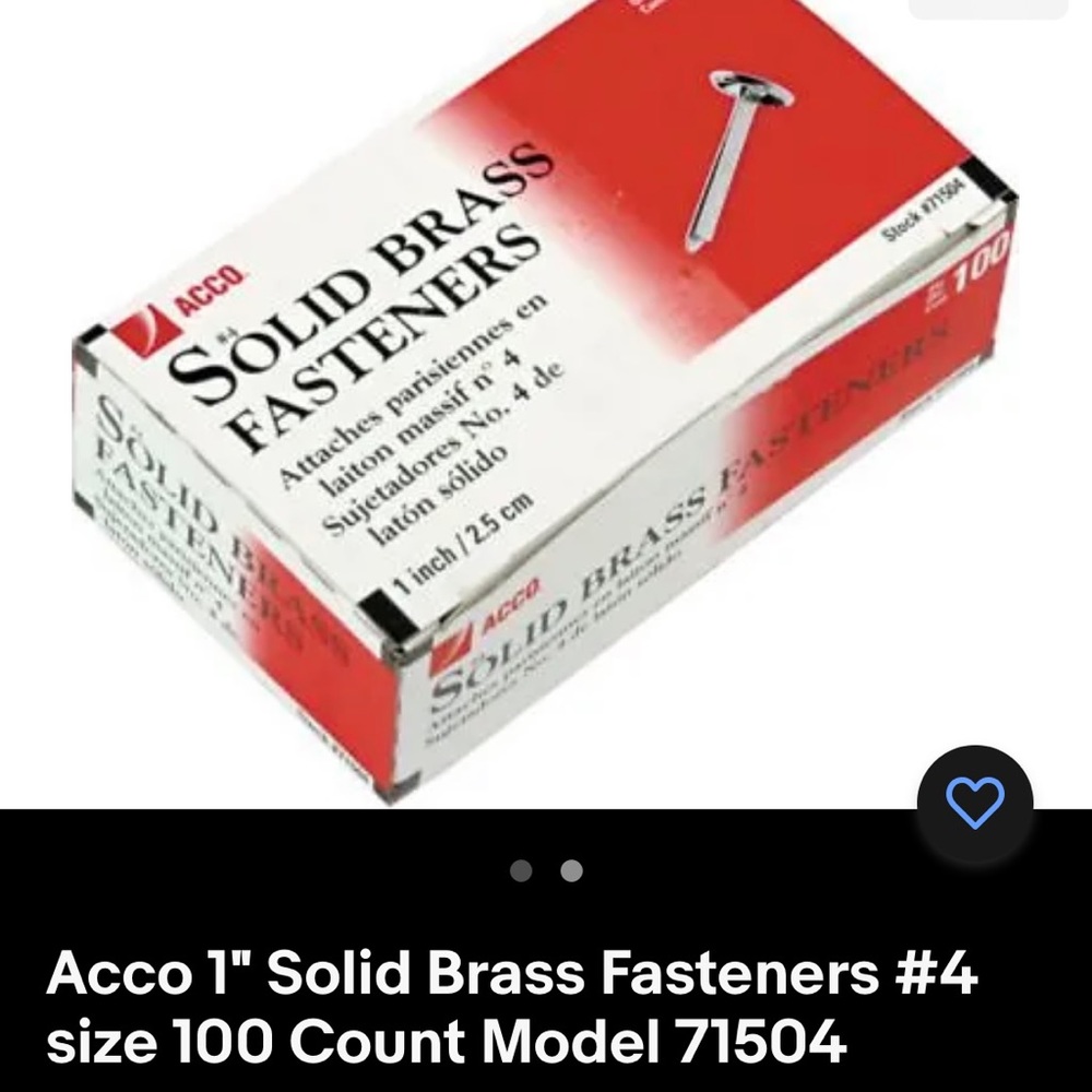 NIB ACCO #4 Solid Brass Fasteners 71504, Quantity 1000